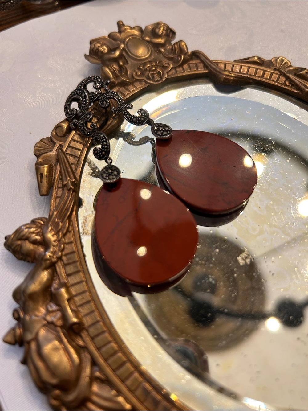 Statement Red Teardrop Dangle Earrings - Elegant Vintage-Inspired Design